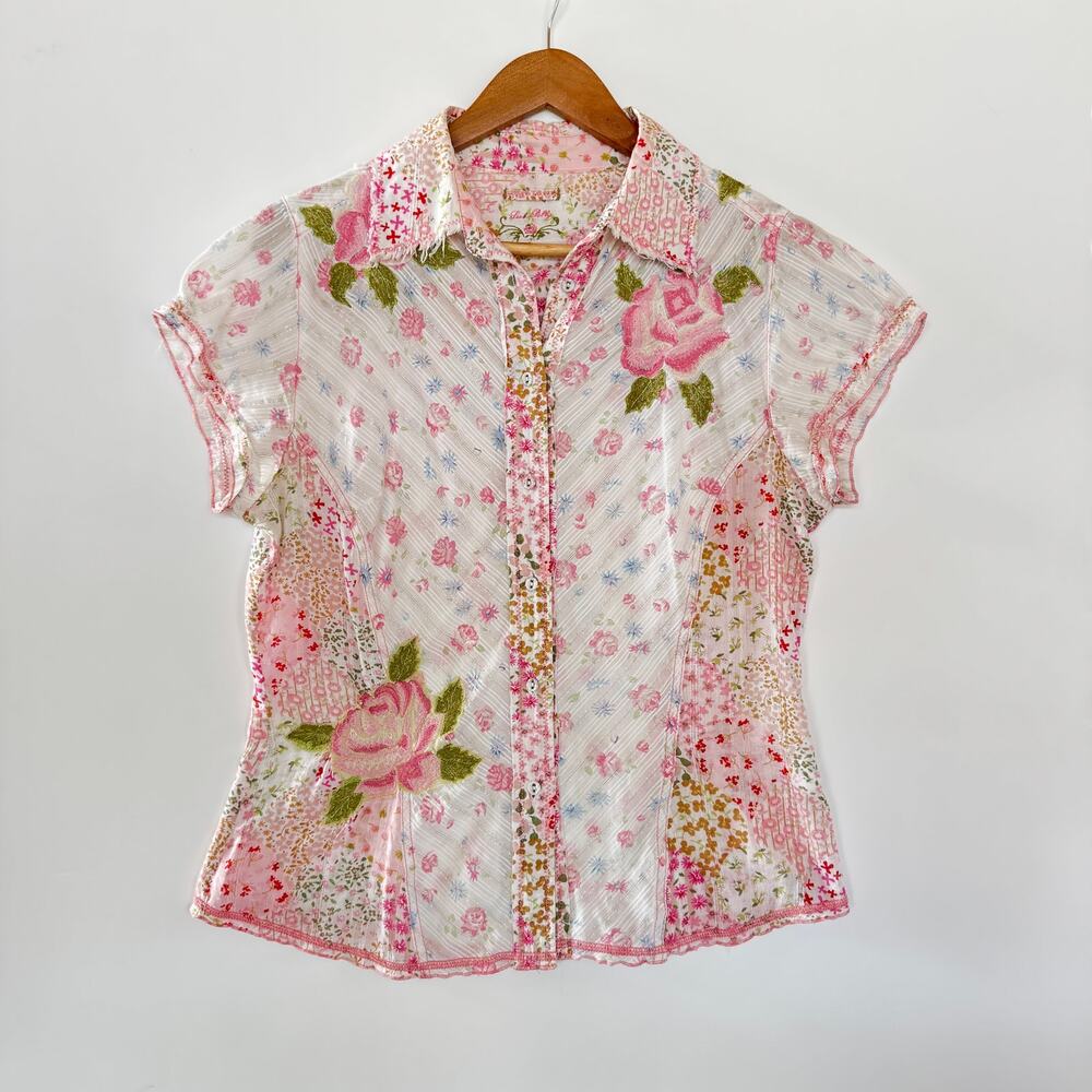 Love Polly Floral short sleeve fitted blouse